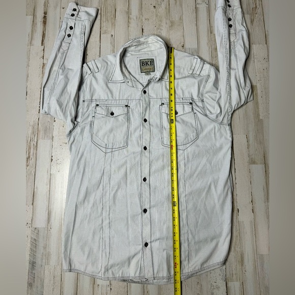 Buckle BKE Shirt Mens XXL White Black Stripe Long Sleeve Athletic Fit - Picture 6 of 13